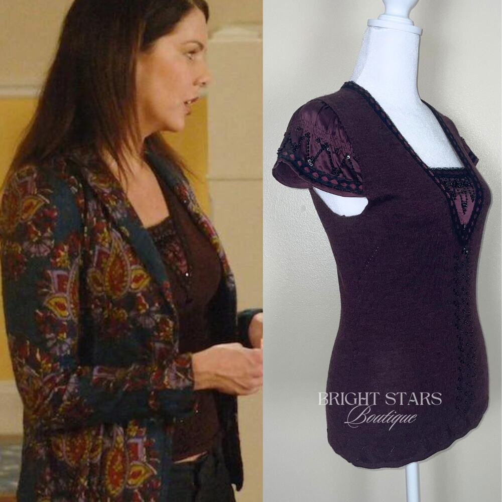 Extremely Rare Vintage Purple Beaded Wool Silk Top ASO Lorelai Gilmore Girls Y2K - Picture 2 of 10